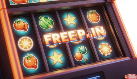 Leuchtende Slot-Walzen mit Freispiel-Einblendung und Casino-Chips f&uuml;r die Freispiel-Aktionen bei Betsson
