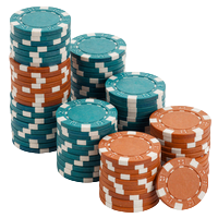 Stapel t&uuml;rkiser und oranger Poker-Chips f&uuml;r den 100% Willkommensbonus im Betsson Casino